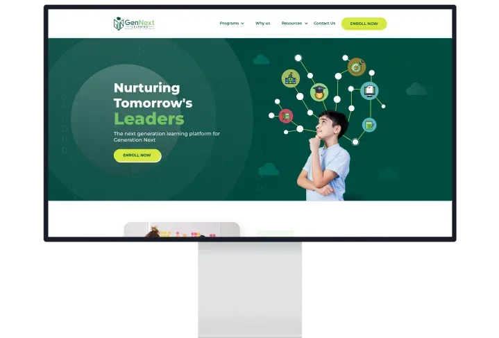 Gennext Learning website and student portal screens