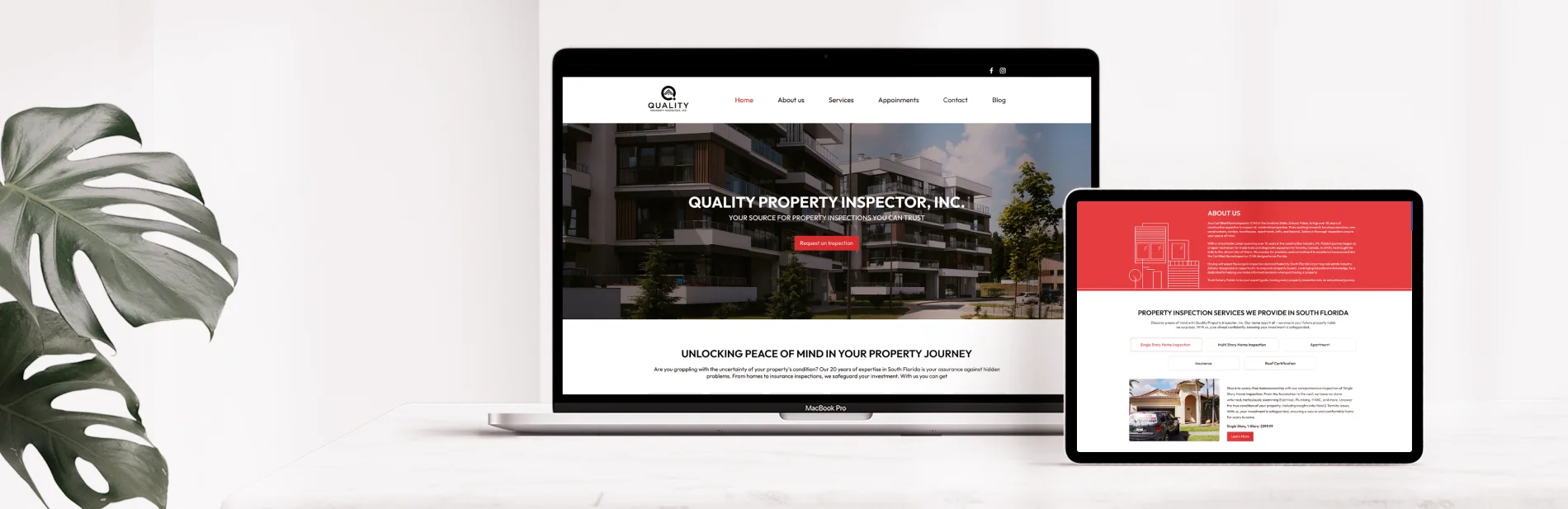 Quality Property Inspector Inc. website screens