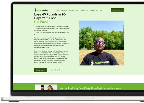 GutzNmotion health and wellness website screens